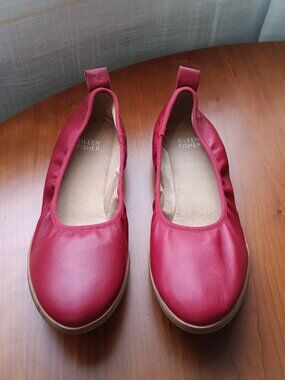 NWT Eileen Fisher Red Leather Ballet Flats Size 8